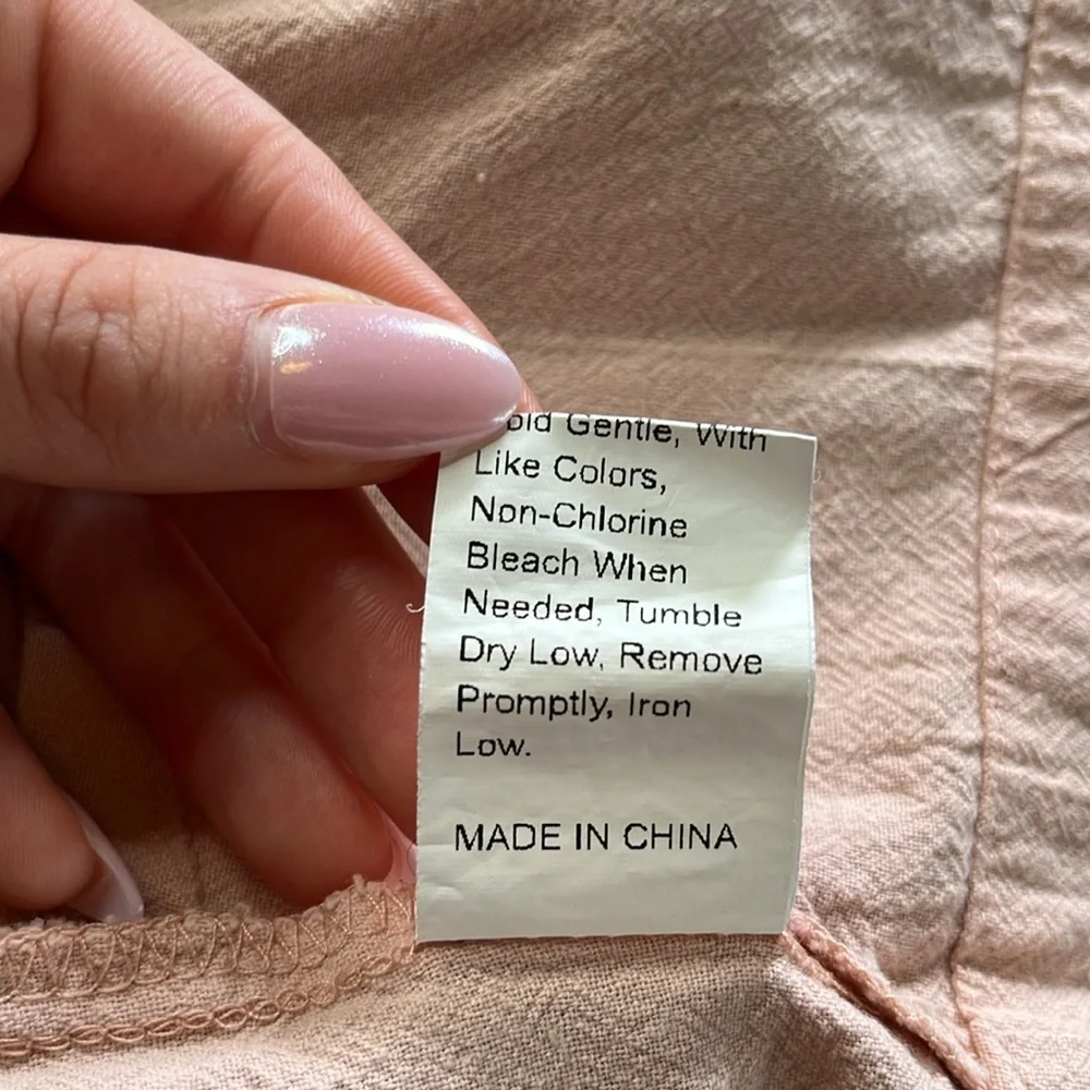 Light pink salmon cotton SS button up collared euro summer casual prep crop top - Picture 10 of 10